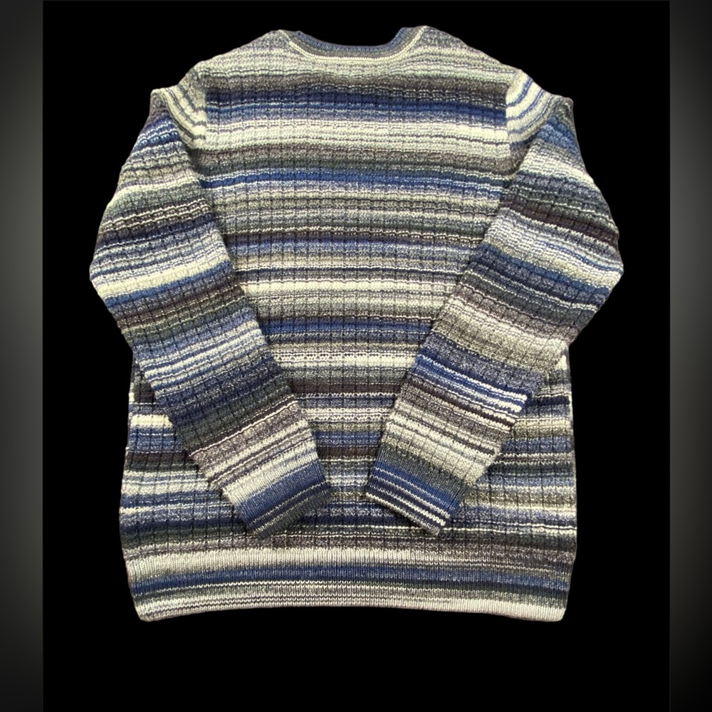 Brax Rick Wool Blend Sweater Mens Large Blue Gray Striped Pullover